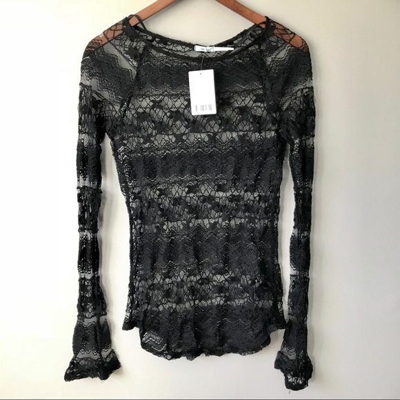 NWT Kimchi Blue Long Sleeve Lacey Top in Black - Picture 2 of 7